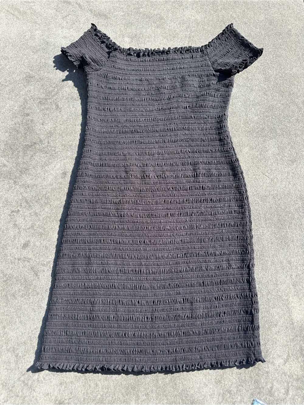 GAP Black Smocked Off Shoulder Midi Dress Women’s Large Ruffle Stretch